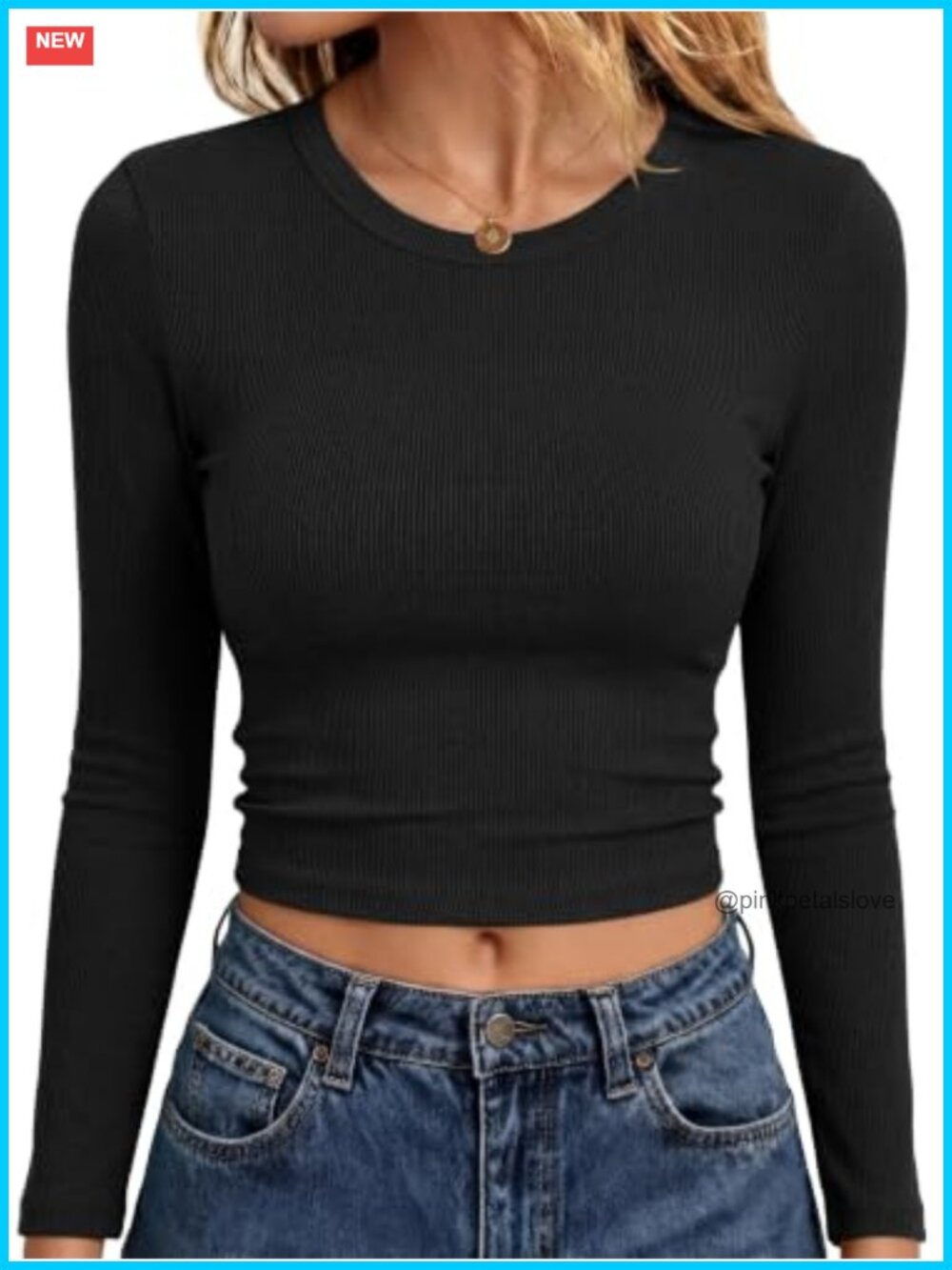 Slim Fit Ribbed Long Sleeve Crop Top Crew Neck Women's Basic Tee